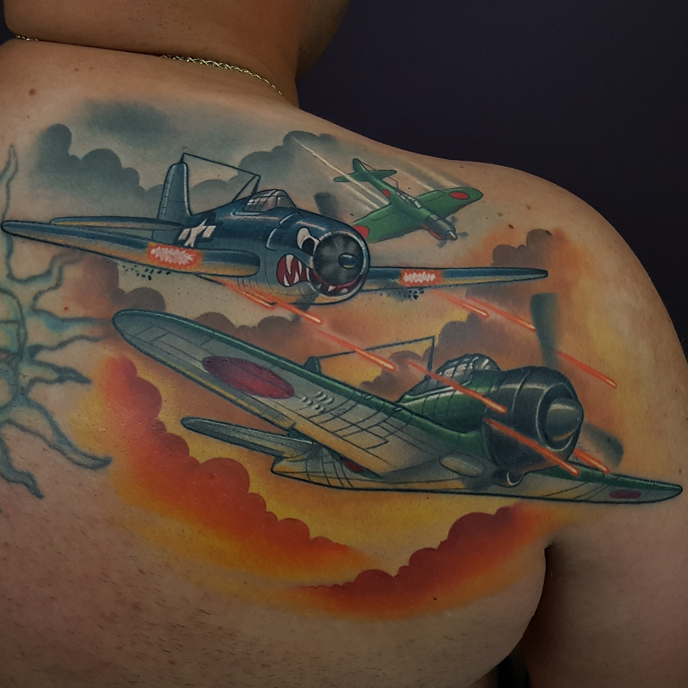 Fighter Jets Planes Tattoo by Cracker Joe Swider in Connecticut